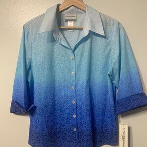 Alfred Dunner Women's Cool Vibrations Button Down Color Blue Petite M
